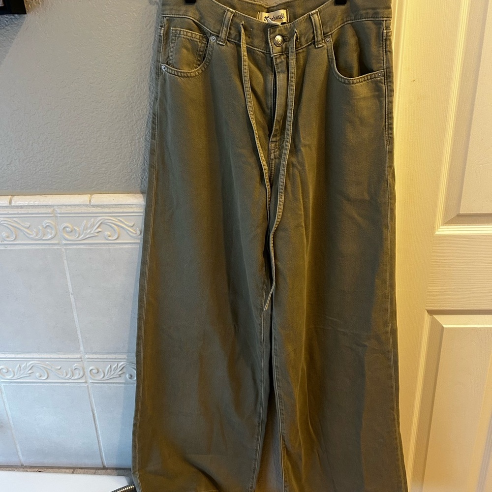 Madewell olive green High-Waisted wide leg pants